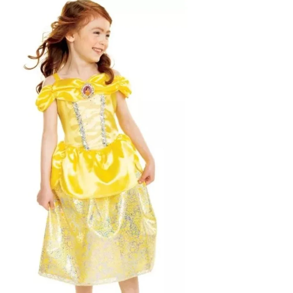 Princess Belle & Wand Halloween Costume 4/6 Yellow Gown Dress 2 Pc Girls Disney